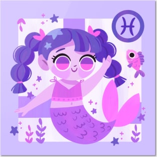 Pisces Mermaid Posters and Art